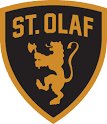 A black and gold shield with the word st. Olaf in it