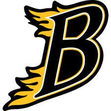 Flaming letter B logo with yellow accents.